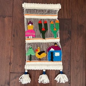 Wool-Yarn Woven Macrame Wall Decor from Mexico